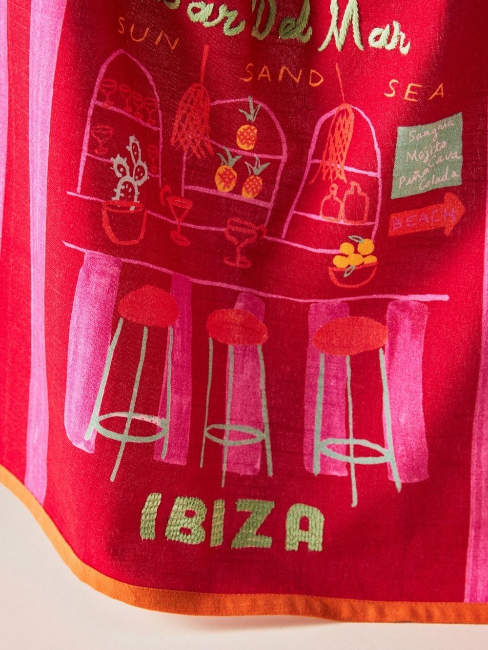 Anthropologie Ibiza Pink & Red Striped Beach Towel with Bar Graphic - Picture 2 of 4